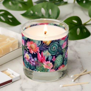 Cactus watercolor succulent botanical pattern scented candle