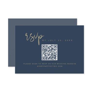 CAITLIN Elegant Navy and Gold QR Code RSVP Card