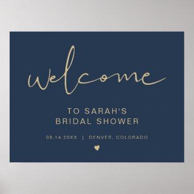 CAITLIN Elegant Navy Gold Bridal Shower Welcome Poster