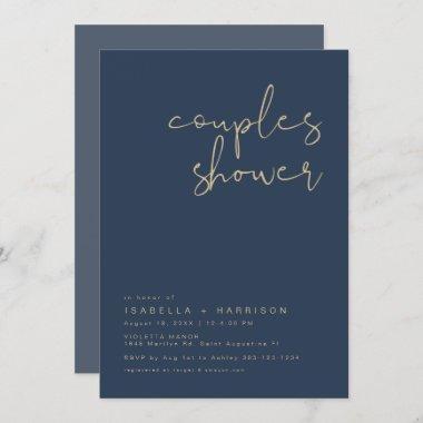 CAITLIN Modern Navy Blue and Gold Couples Shower Invitations