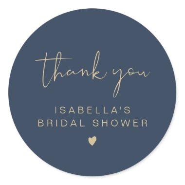 CAITLIN Navy & Gold Bridal Shower Thank You Classic Round Sticker