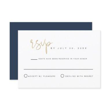 CAITLIN- Navy Gold Modern Minimalist Wedding RSVP Invitations