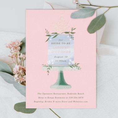 Cake Dessert Blush Pink Bridal Shower Foil Invitations