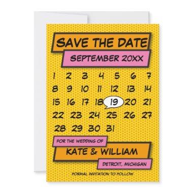 Calendar Save the Date Fun Retro Comic Book