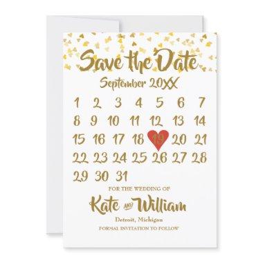 Calendar Save the Date Gold Love Hearts Confetti