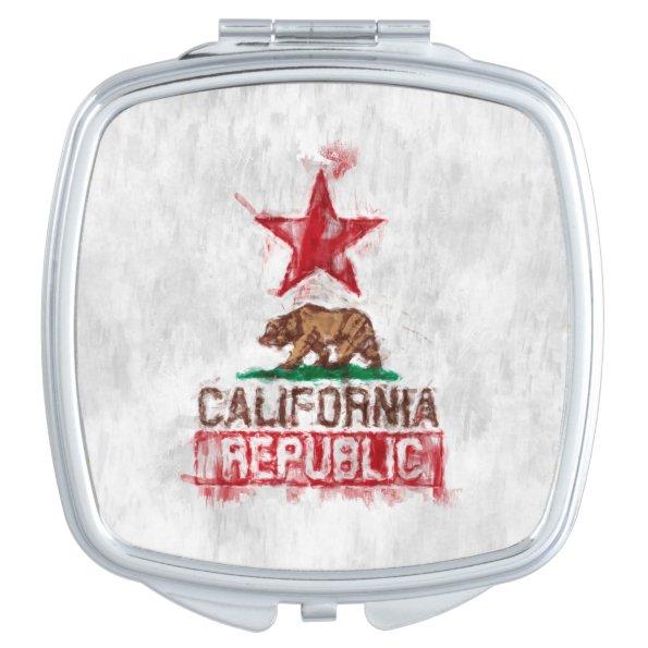 California Republic Flag Bear in Paint Style Decor Mirror For Makeup