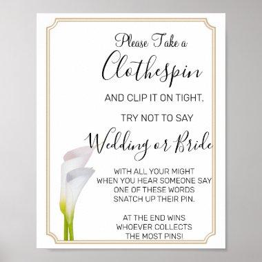 Calla Lilies Clothespin bridal shower game sign