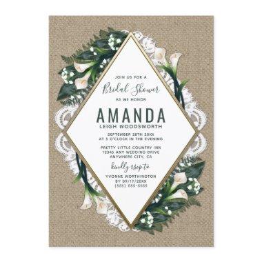 Calla Lily Burlap Lace Bridal Shower Invitations