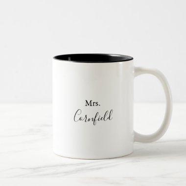 Calligraphy Black and White Mrs Newlywed Bride  Two-Tone Coffee Mug