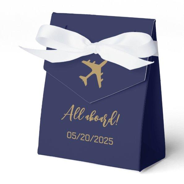 Calligraphy Blue And Gold Boarding Pass Wedding Favor Box