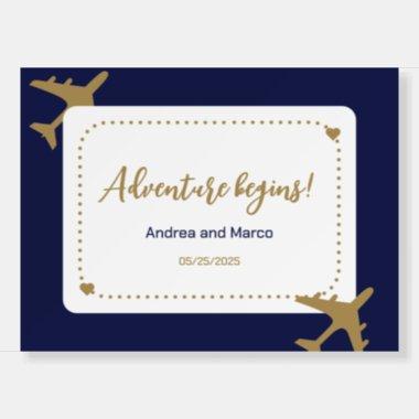 Calligraphy Blue and Gold Boarding Pass Wedding Foam Board