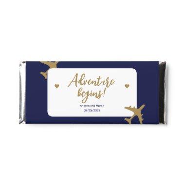 Calligraphy Blue and Gold Boarding Pass Wedding Hershey Bar Favors