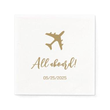 Calligraphy Blue And Gold Boarding Pass Wedding Napkins
