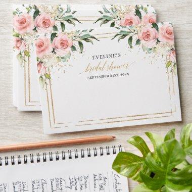 Calligraphy blush roses eucalyptus gold envelopes