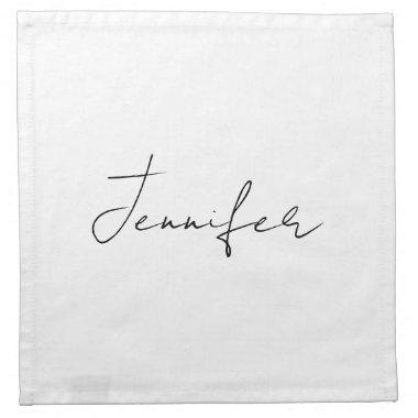 Calligraphy Elegant Black White Plain Simple Name Cloth Napkin