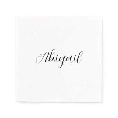Calligraphy Elegant Black White Plain Simple Name Napkins