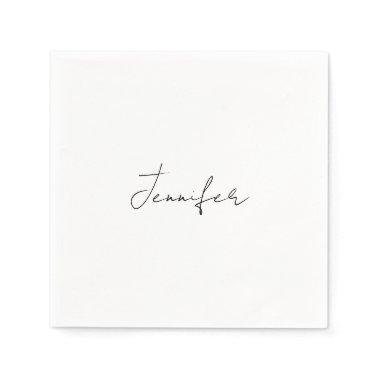 Calligraphy Elegant Black White Plain Simple Name Napkins