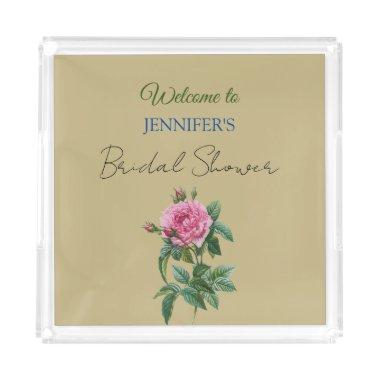 Calligraphy Elegant Floral Welcome  Acrylic Tray