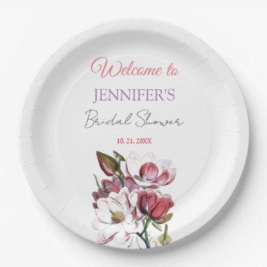 Calligraphy Elegant Floral Welcome  Paper Plates