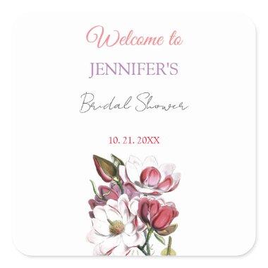 Calligraphy Elegant Floral Welcome  Square Sticker