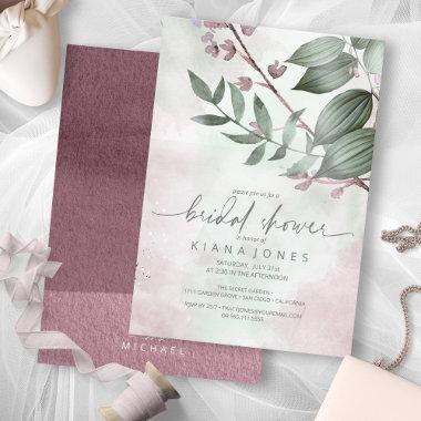 Calligraphy Floral Bridal Shower Mauve ID771 Invitations