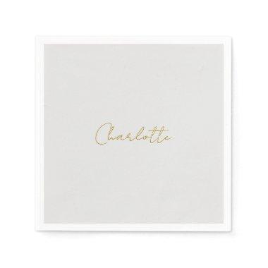 Calligraphy Gold Color Grey Custom Personal Edit Napkins