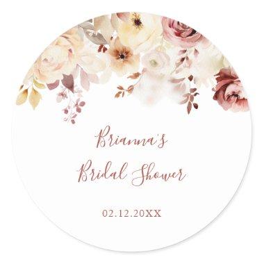 Calligraphy Graceful Floral Bridal Shower Favor Classic Round Sticker