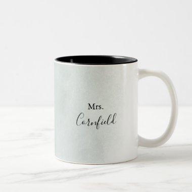 Calligraphy Green and White Mrs Newlywed Bride  Two-Tone Coffee Mug