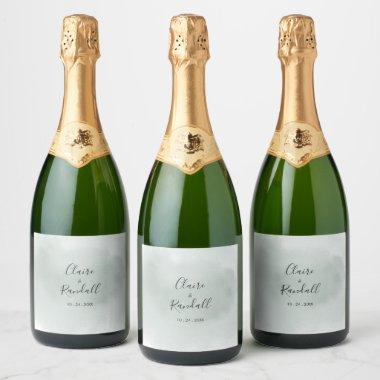 Calligraphy Green and White Wedding  Sparkling Wine Label