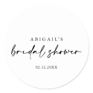 Calligraphy Modern Elegant Bridal Shower Favor  Classic Round Sticker