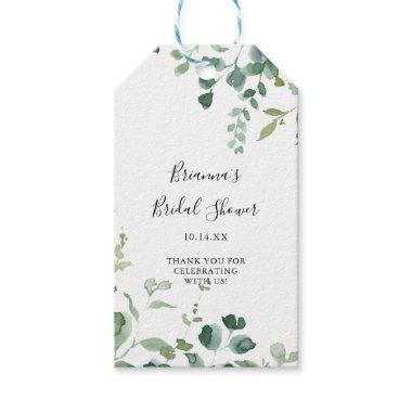 Calligraphy Script Green Foliage Bridal Shower Gift Tags