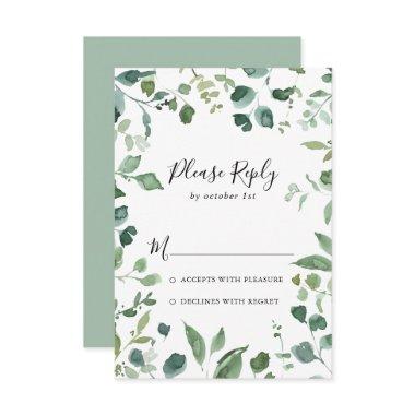 Calligraphy Script Green Foliage RSVP