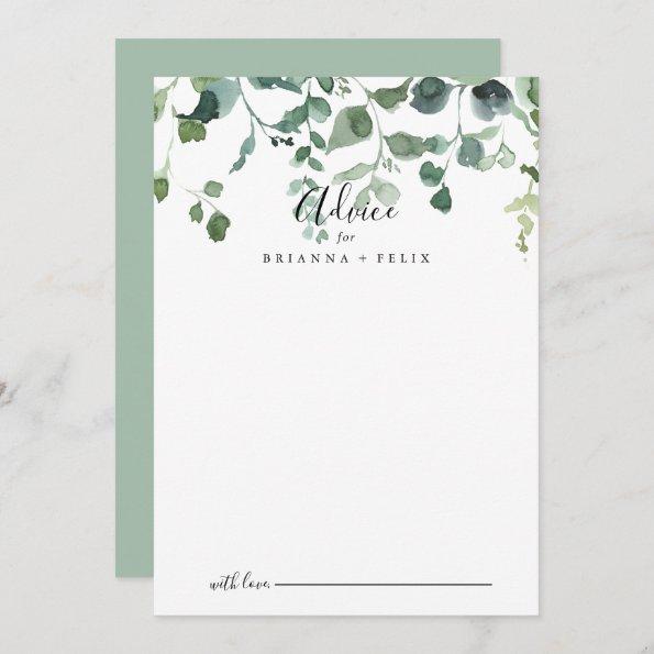 Calligraphy Script Green Foliage Wedding Advice Card