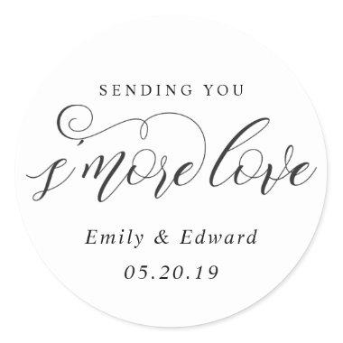 Calligraphy S'more Love Personalized Wedding Favor Classic Round Sticker