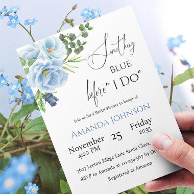 Calligraphy Something Blue Floral Bridal Shower Invitations