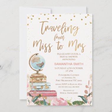 Calligraphy Traveling Miss to Mrs Bridal Shower Invitations