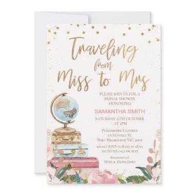 Calligraphy Traveling Miss to Mrs Bridal Shower Invitations