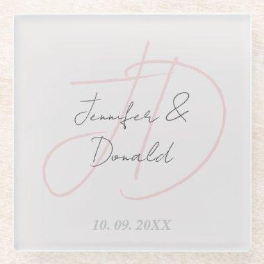 Calligraphy trendy classical script monogram glass coaster