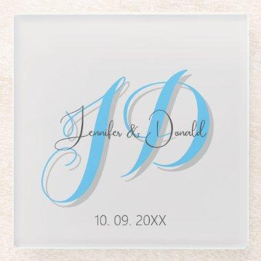 Calligraphy trendy classical script monogram glass coaster
