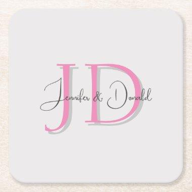 Calligraphy trendy classical script monogram square paper coaster