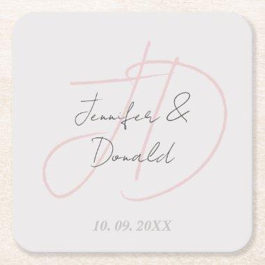 Calligraphy trendy classical script monogram square paper coaster