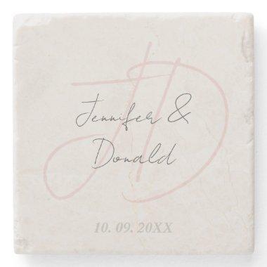 Calligraphy trendy classical script monogram stone coaster