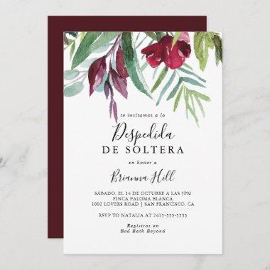 Calligraphy Tropical Floral Spanish Bridal Shower Invitations