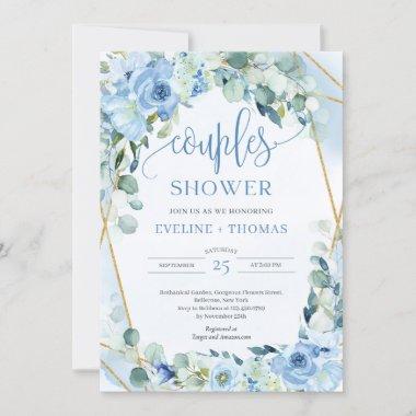 Calligraphy watercolor blue floral couples shower Invitations