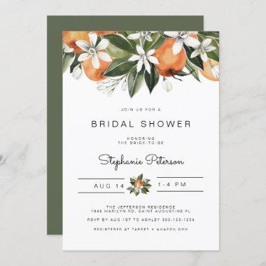 Calliope -Watercolor Orange Blossoms Bridal Shower Invitations