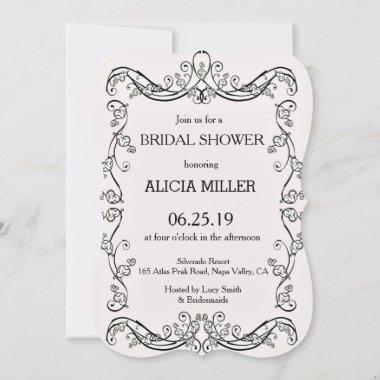 Cameo Pink French Vines Frame Bridal Couple Shower Invitations