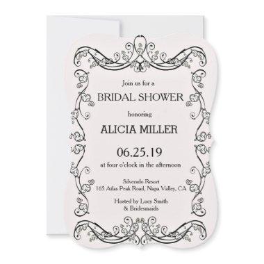 Cameo Pink French Vines Frame Bridal Couple Shower Invitations