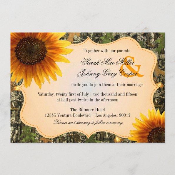 Camo and Orange Sunflower Wedding Invitations