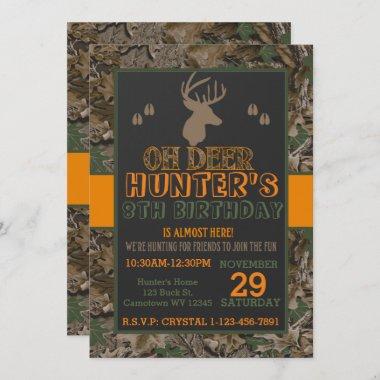 Camouflage Buck Deer Birthday Party Invitations