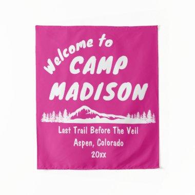 Camp  Bach Mountain Camping Prop Sign Tapestry
